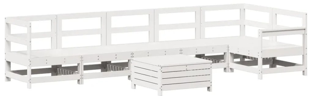 3250881 vidaXL Градински комплект диван от 7 части, бял, масивно дърво бор