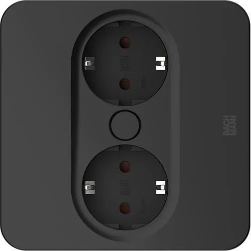 BACHMANN Модул TWIST 2 КВАДРАТЕН с 2х Шуко, с кабел 2м, цвят Черен,  - B946.101