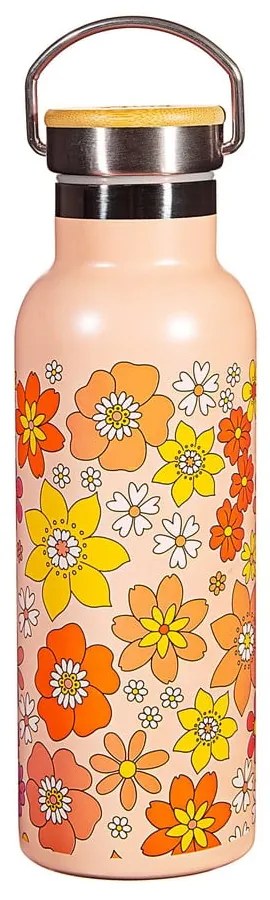 Оранжево бебешко шише от неръждаема стомана 500 ml 70s Floral - Sass &amp; Belle