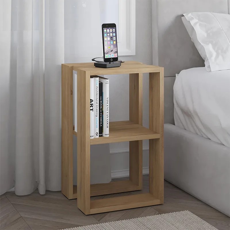 Lonie меламинов нощен шкаф - странична масичка в естествен бук цвят 34x30x55см.