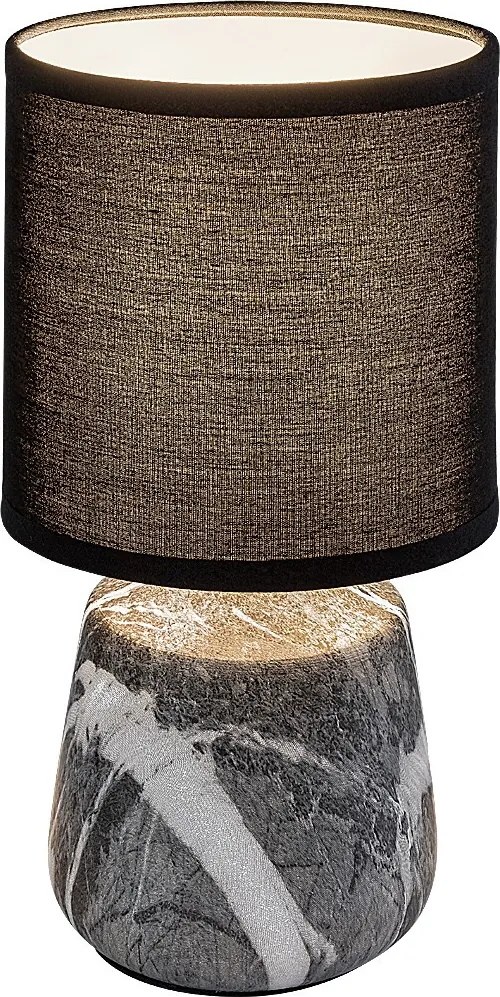 Rabalux Nalisa, настолна лампа, овална керамична лампа с мраморен ефект и черен текстилен абажур, E14 1xMAX40W, В24см, Д12,5см,