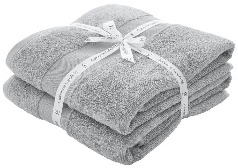 Светлосиви памучни хавлиени кърпи в комплект от 2 бр. от тери 90x140 cm Anti-Bacterial – Catherine Lansfield