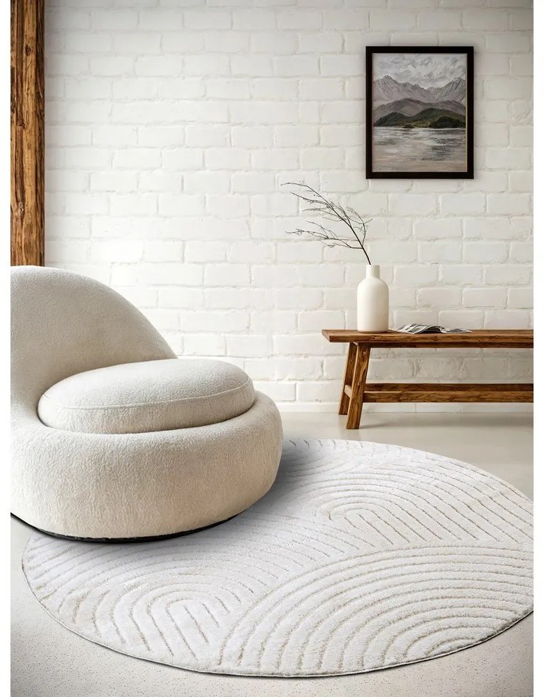 Бял кръгъл килим ø 200 cm Panglao New York White – Elle Decoration