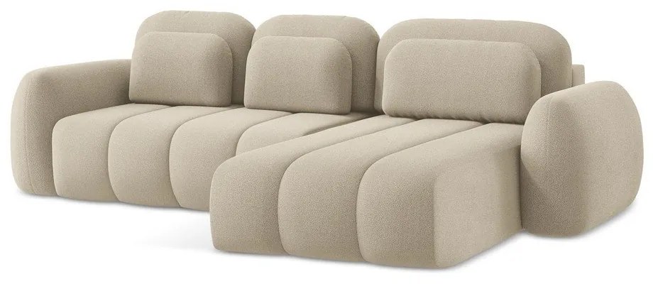 Светлокафяв разтегателен ъглов диван с място за съхранение от букле (десен ъгъл) Pele – Makamii