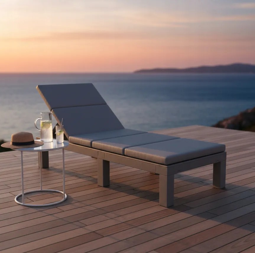 Здрав градински шезлонг за басейн и тераса - сив с възглавница