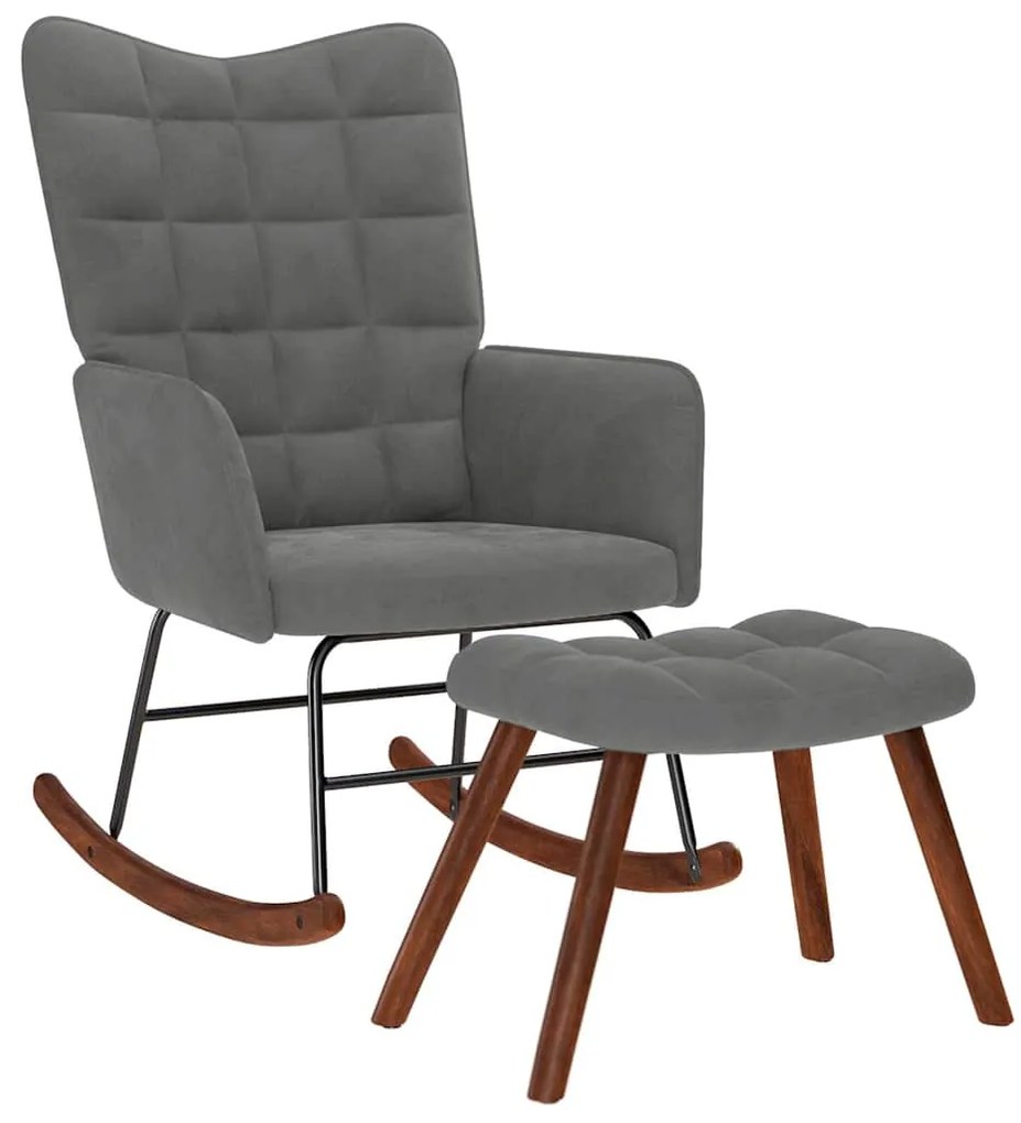 4016844 vidaXL Люлеещ се стол с табуретка, тъмносив кадифе