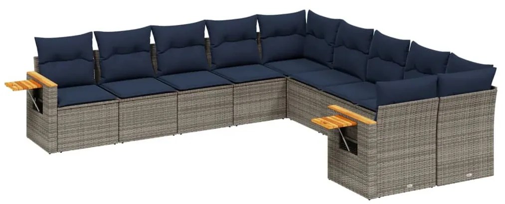 3227195 vidaXL Градински диван с възглавници, 10 части, полиратан, сив