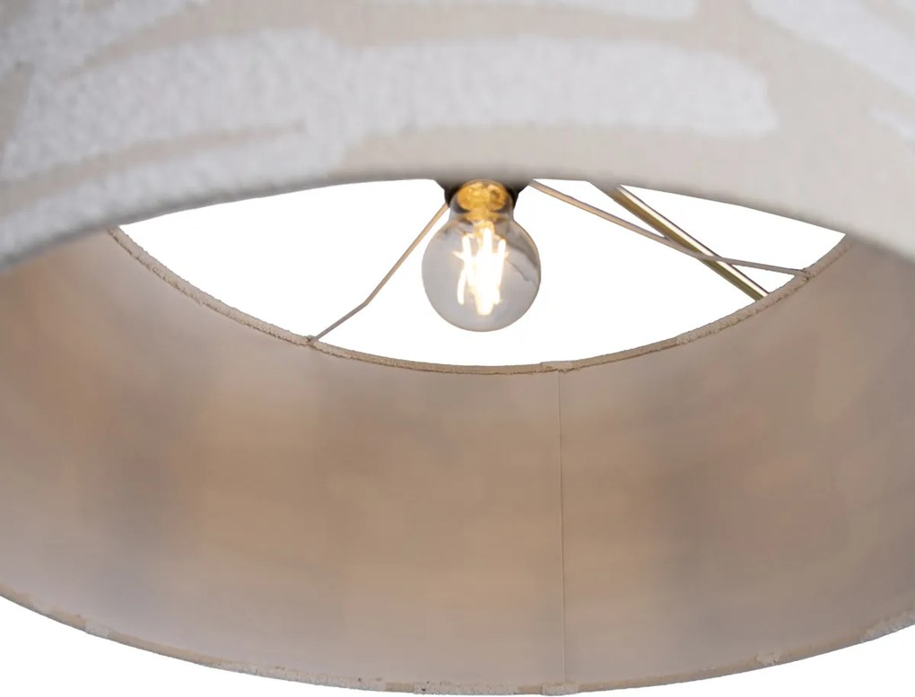 Подова лампа златна регулируема с бял и бежов раиран абажур 50 см - Editor