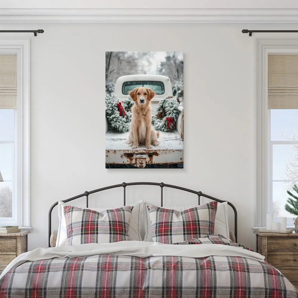Картина на платно – Коледна атмосфера с куче