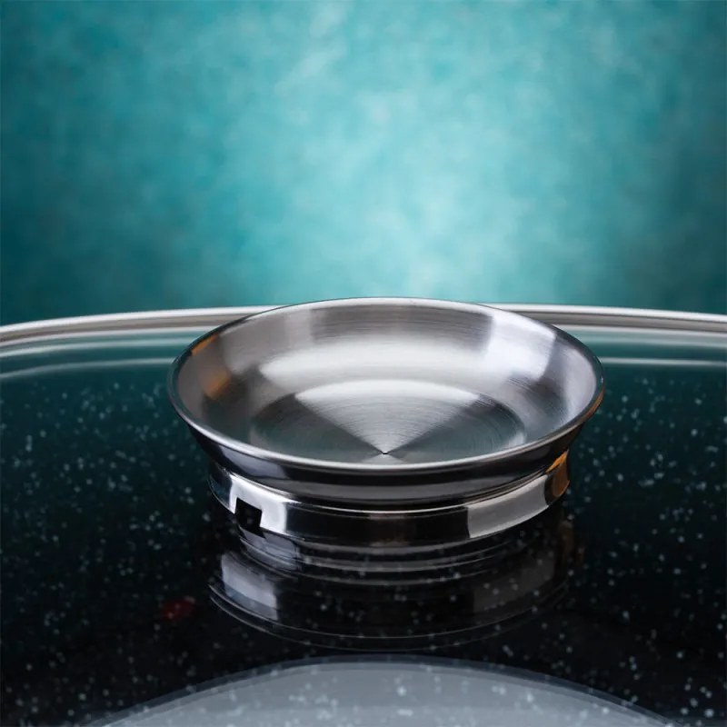 Съд за печене-ростер Oliver Voltz OV54323C24A, 24х10 см, 4.4 л, Стъклен капак, Мраморно покритие, Индукция, Черен