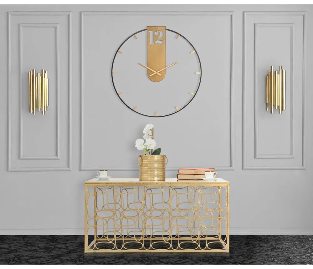 Черен стенен часовник със златни детайли Goldy, ø 60 cm - Mauro Ferretti