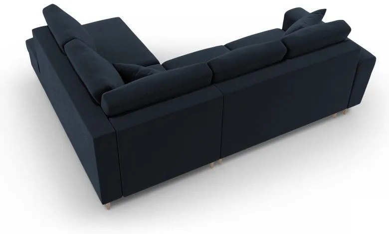 Тъмносин кадифен разтегателен ъглов диван с място за съхранение (десен ъгъл/L форма) Kyoto – Cosmopolitan Design