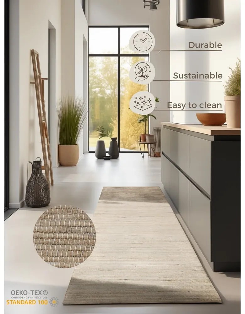 Бежова двустранна/ръчно изработена пътека със смес от юта 80x200 cm Handloom – Hanse Home