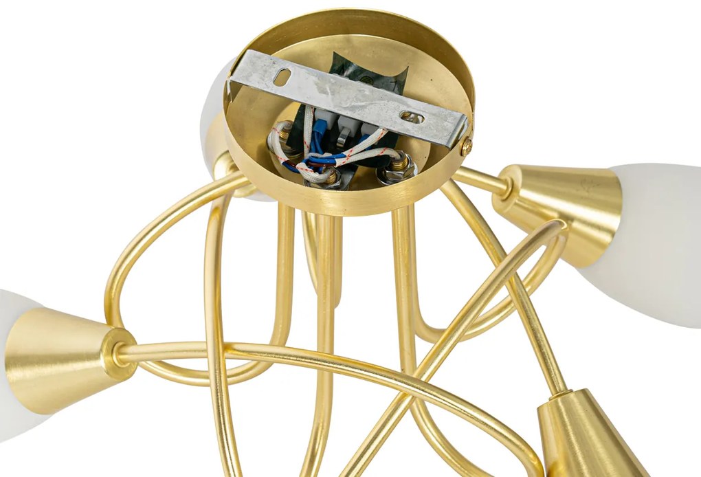 Класически таванен аплик златен с опалово стъкло 5-светлина - Inez