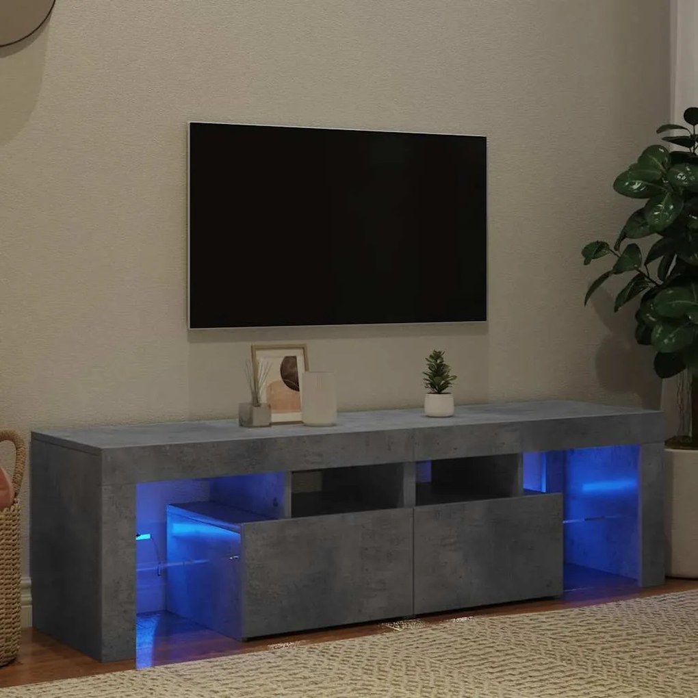 804368 vidaXL ТВ шкаф с LED осветление, бетонно сив, 140x36,5x40 см