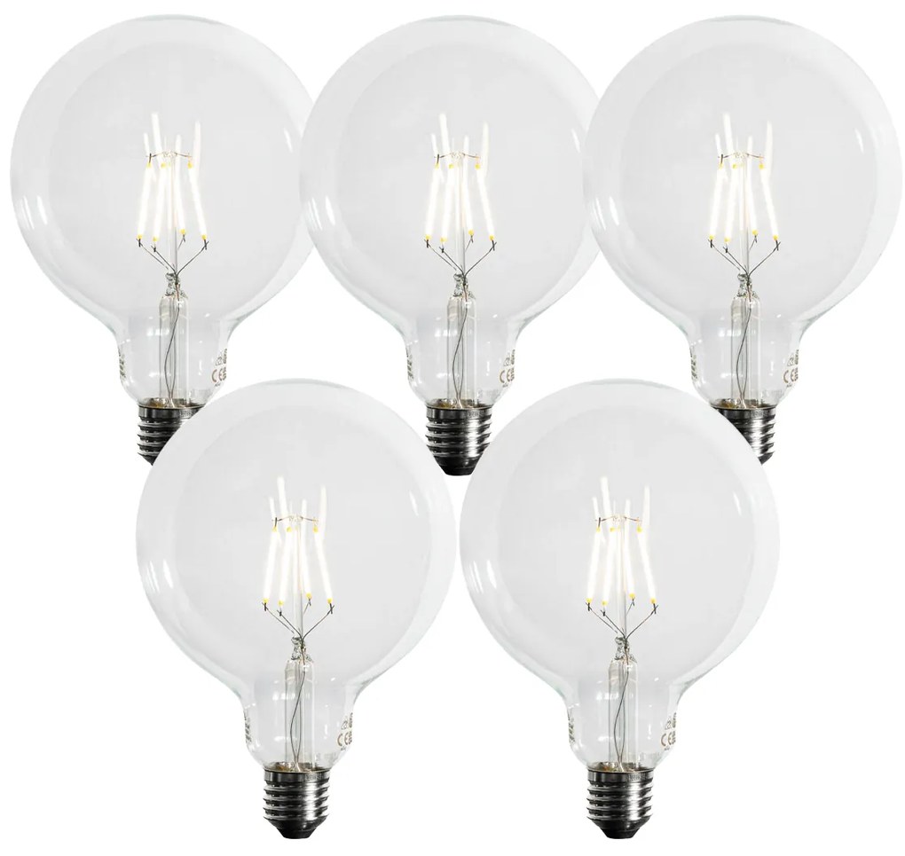 Комплект от 5 E27 3-степенна димируема LED спирална филаментна крушка G125 4W 450lm 3000K