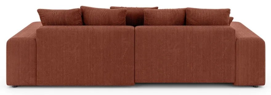 Разтегателен ъглов диван с място за съхранение от рипсено кадифе в тухлен цвят (променлив) Luma – Ropez