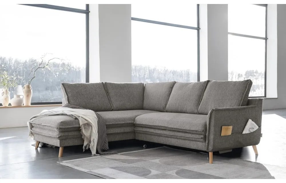 Сив разтегателен ъглов диван (ляв ъгъл) Charming Charlie – Miuform