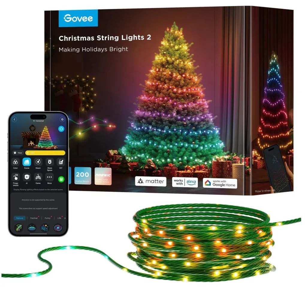 Govee - LED RGBICW Екстериорен коледни лампички 2700-6500K 20m Wi-Fi Matter IP66