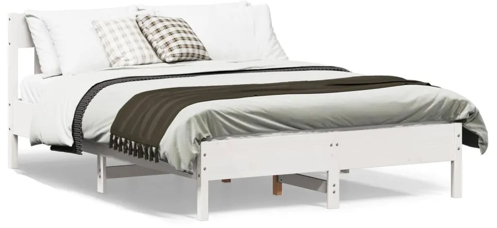 842647 vidaXL Рамка за легло без матрак, бял, 140x200 см, бор масив