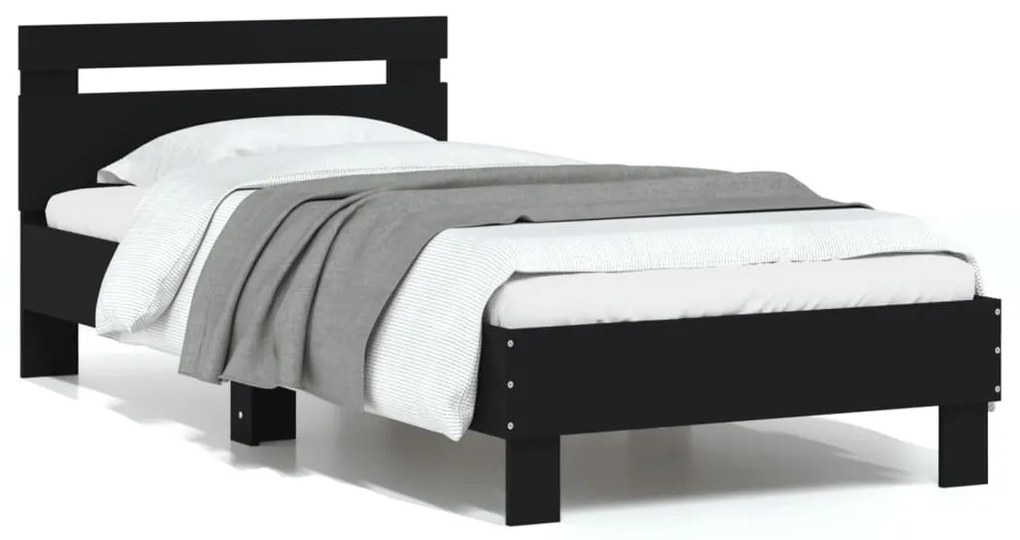 838562 vidaXL Рамка за легло с табла, черна, 90x190 см, инженерно дърво