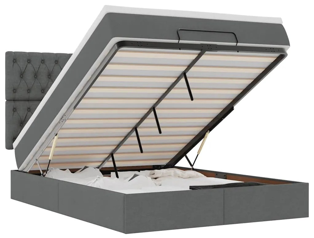 3314087 vidaXL Османска легло с матрак и LED, тъмносиво, 140x190 см, плат