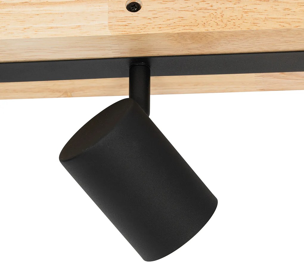 Таванна лампа черна с дърво 3-светлинна регулируема правоъгълна - Jeana