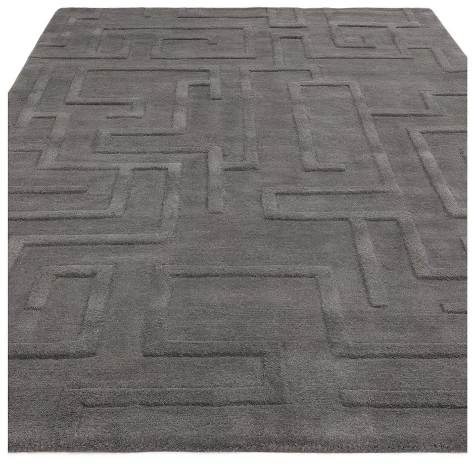 Антрацитен вълнен килим 120x170 cm Maze - Asiatic Carpets