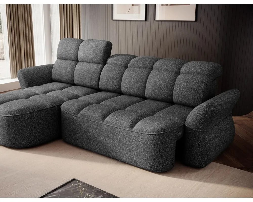 Тъмносив кадифен сгъваем/с място за съхранение ъглов диван (ляв ъгъл) Beneth – ELTAP