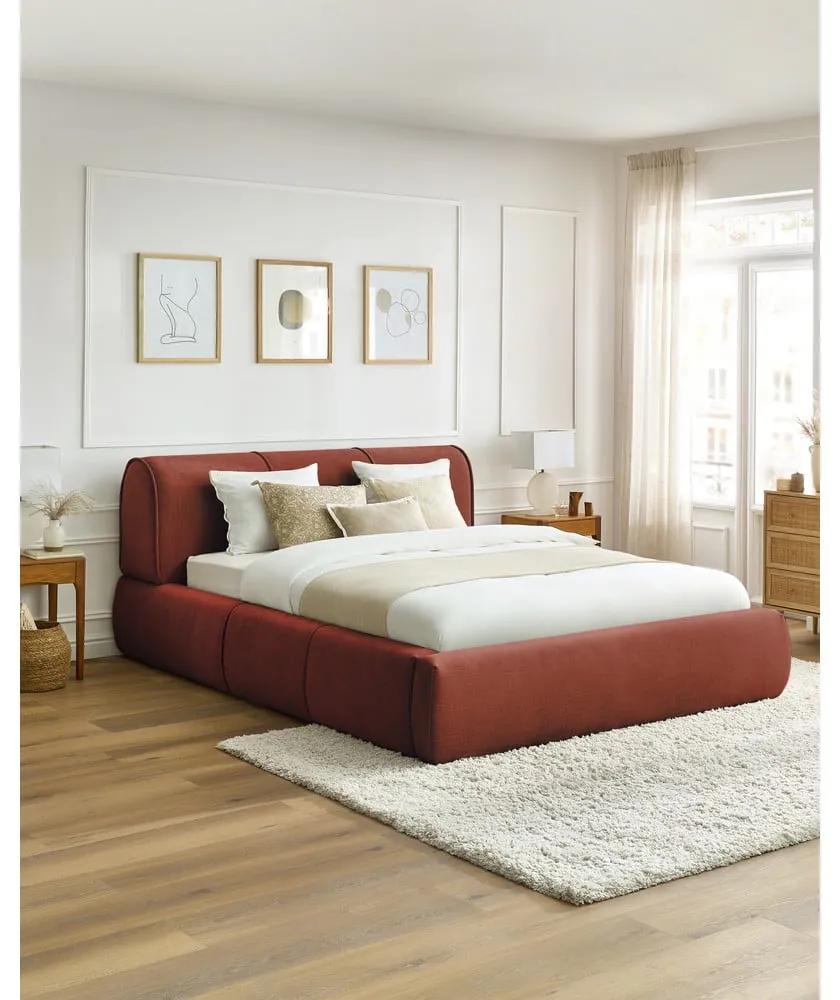 Оранжево тапицирано двойно легло с място за съхранение с решетка 160x200 cm Vernon - Bobochic Paris