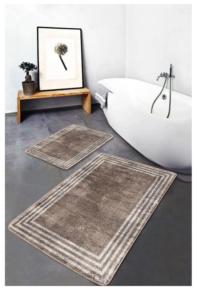 Кафяви кадифени килими за баня в комплект от 2 бр. 60x100 cm – Mila Home