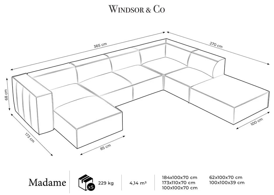 Сив ъглов диван (десен ъгъл) Madame - Windsor & Co Sofas