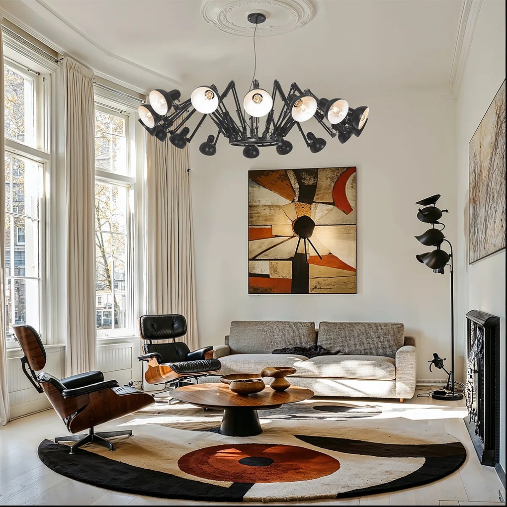 Индустриален висящ аплик черен 16-светлина регулируем - Hobby Spinne