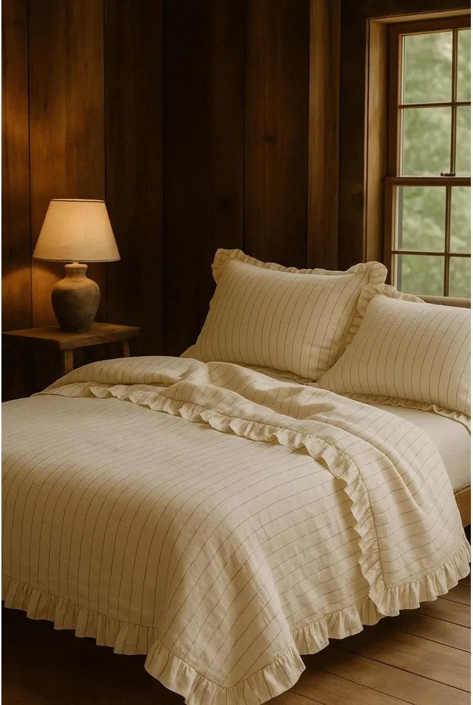 Бежово двойно удължено спално бельо от памук Renforcé 240x220 cm Amalia Striped – Mila Home Luxury
