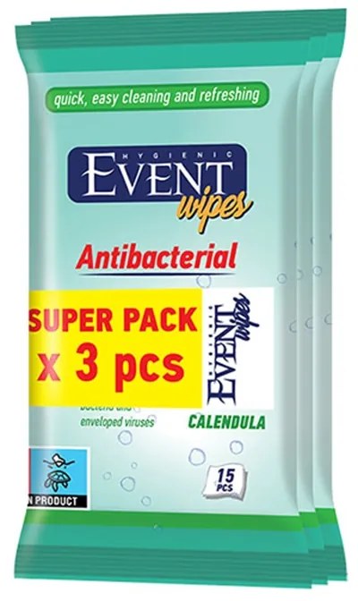 Event Мокри кърпи Невен, антибактериални, 3 x 15 броя