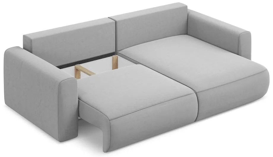 Светлосив кадифен разтегателен ъглов диван с място за съхранение (десен ъгъл) Kapua – Makamii