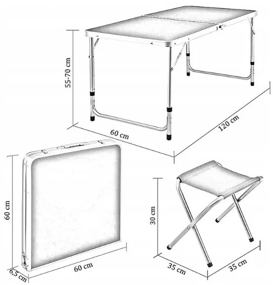 Къмпинг маса с 4 стола в бяло