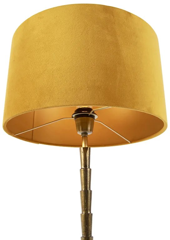 Арт Деко настолна лампа с кадифена абажур жълта 35 см - Pisos