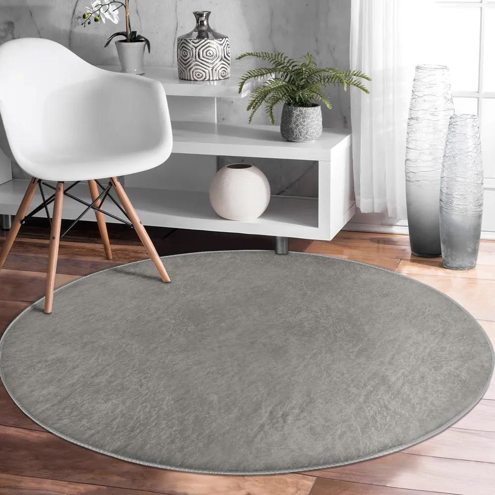 Сив кръгъл килим подходящ за пране и за прахосмукачки роботи ø 100 cm Comfort – Mila Home