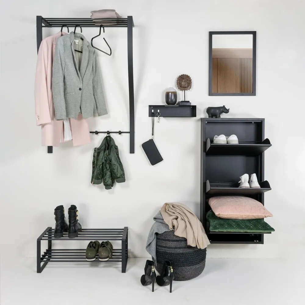 Черна метална стенна закачалка с рафт 75 cm Carve – Spinder Design