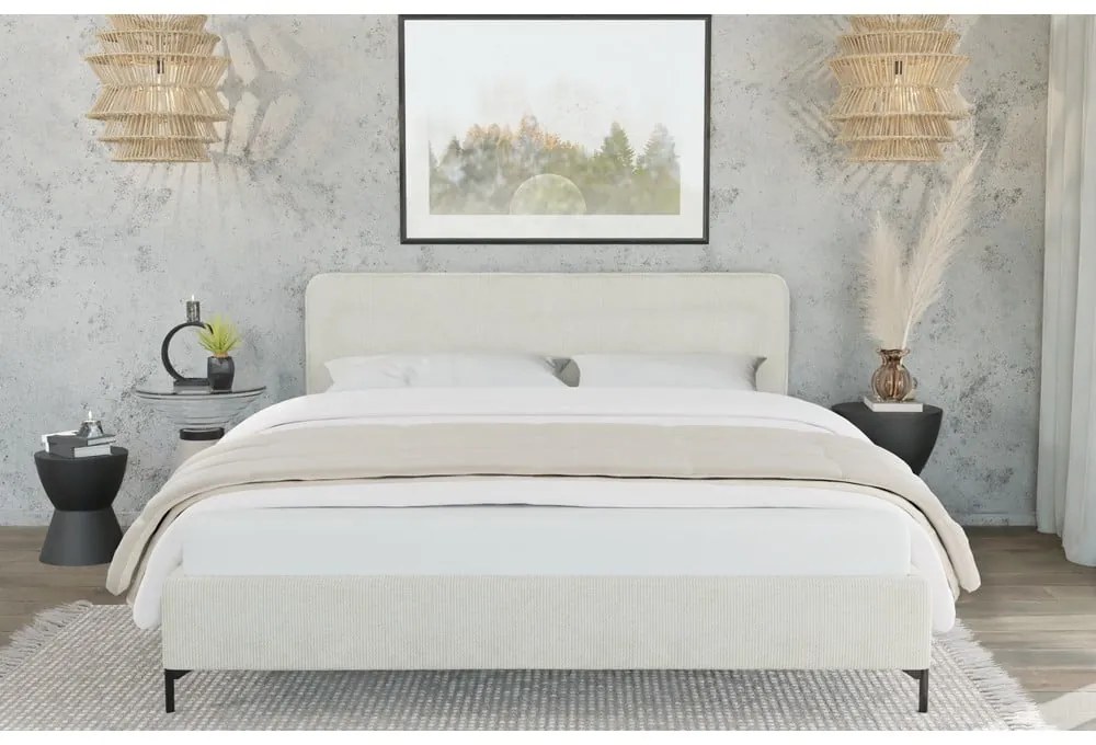 Бежово двойно тапицирано легло с включена подматрачна рамка 160x200 cm Barker – Ropez