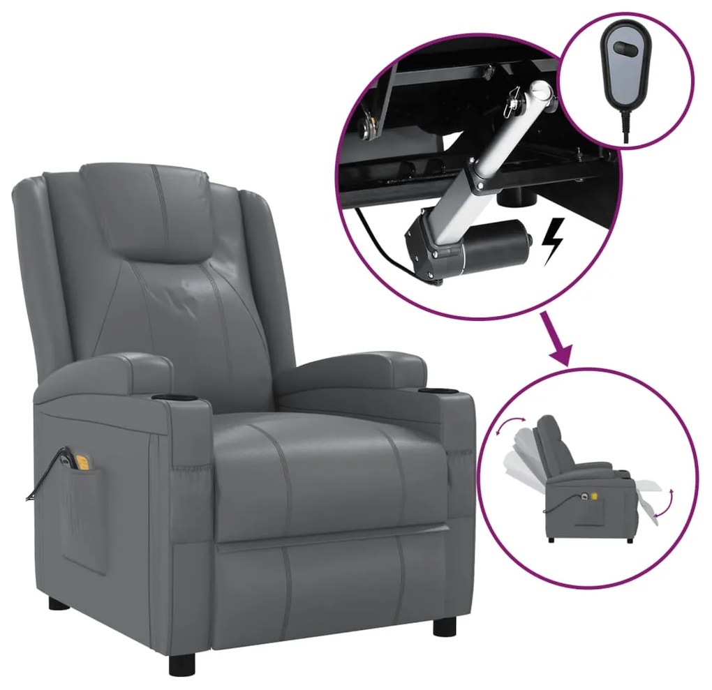 3073798 vidaXL Електрически масажен стол, антрацит, изкуствена кожа