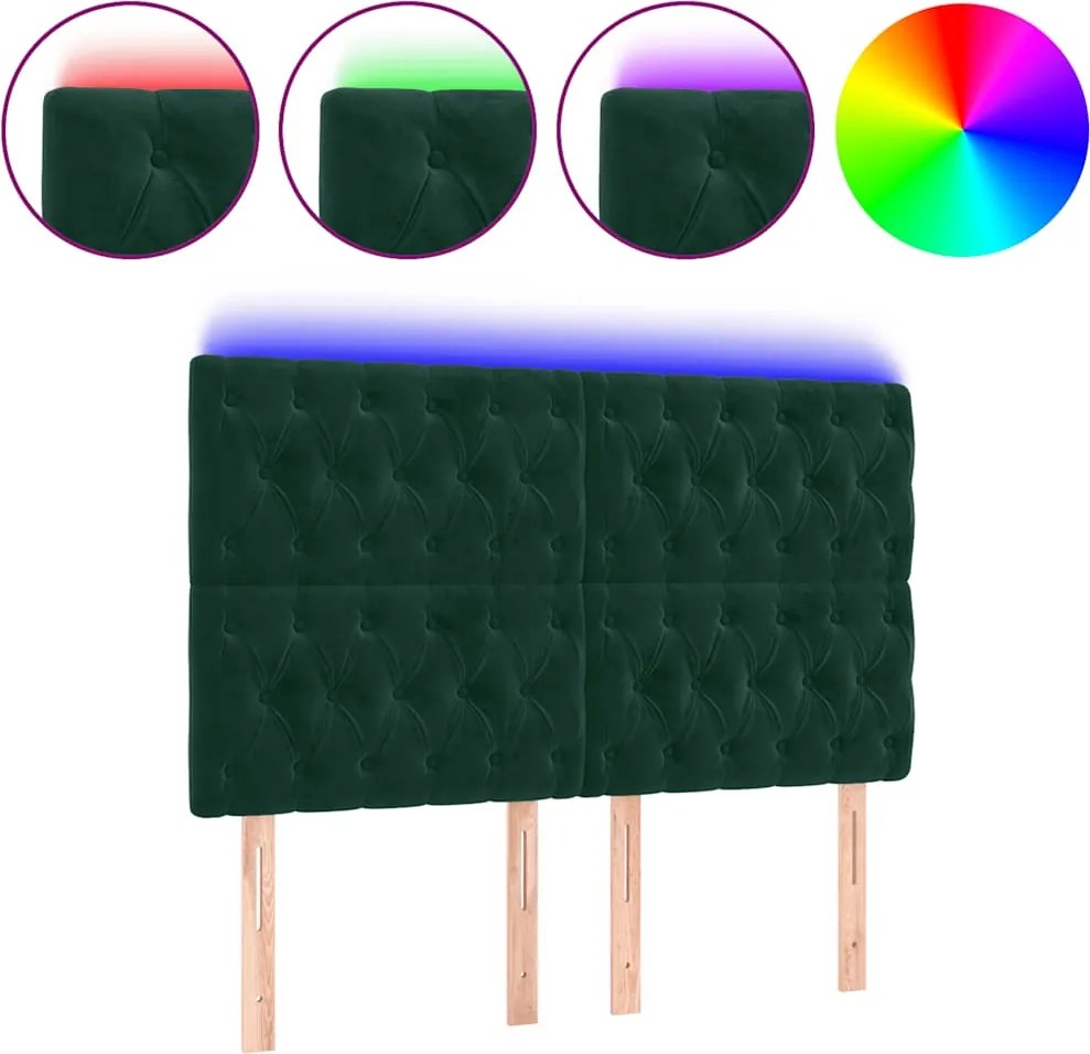 3122811 vidaXL LED горна табла за легло, тъмнозелена, 144x7x118/128 см, кадифе