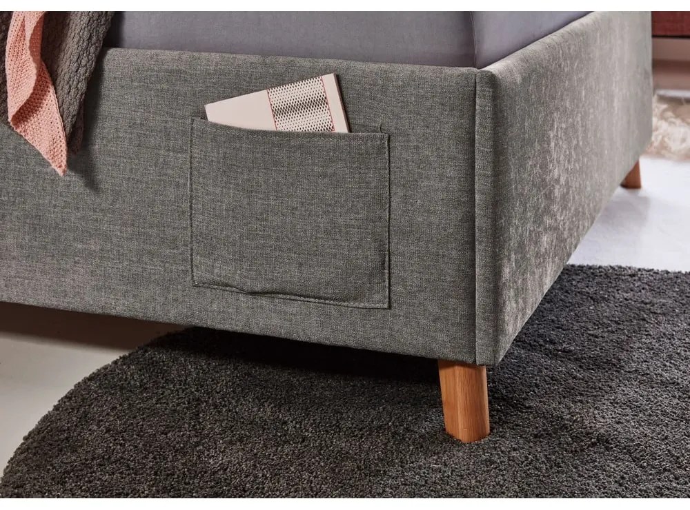 Сиво тапицирано детско легло 140x200 cm с място за съхранение с включена подматрачна рамка Fun – Meise Möbel