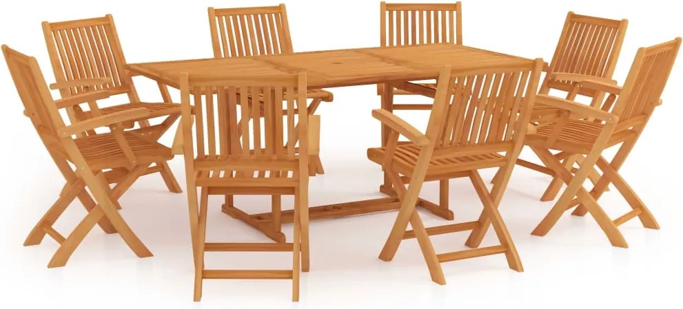 3059576 vidaXL Градински трапезен комплект, 9 части, тиково дърво масив