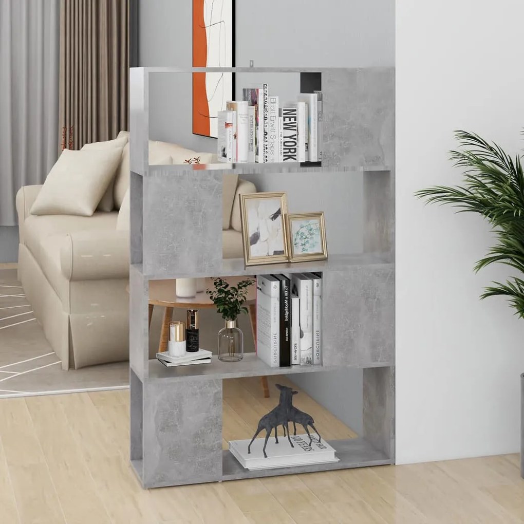 809138 vidaXL Библиотека, бетонно сива, 80x24x124,5 см инженерно дърво
