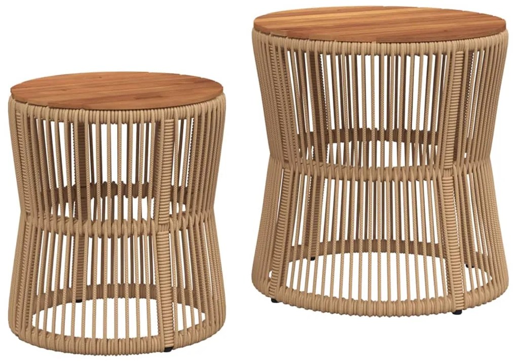 366293 vidaXL Градински помощни маси 2 бр с дървен плот бежов полиратан