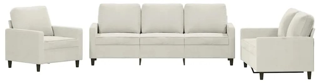 3201484 vidaXL Комплект дивани от 3 части с възглавници, кремав, кадифе