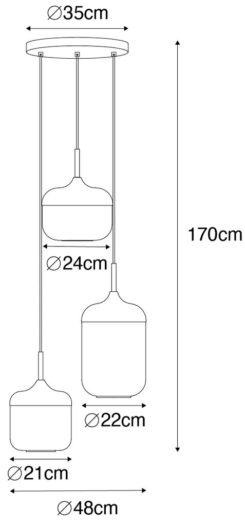 Висяща лампа черна със злато и опушено стъкло 3-светлина кръгла - Kyan