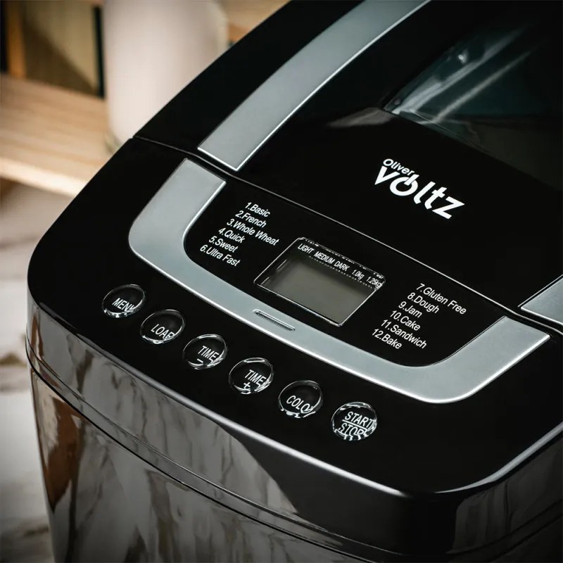 Хлебопекарна с 2 бъркалки Oliver Voltz OV51446B, 800W, 12 програми, LCD дисплей, Таймер, Черен